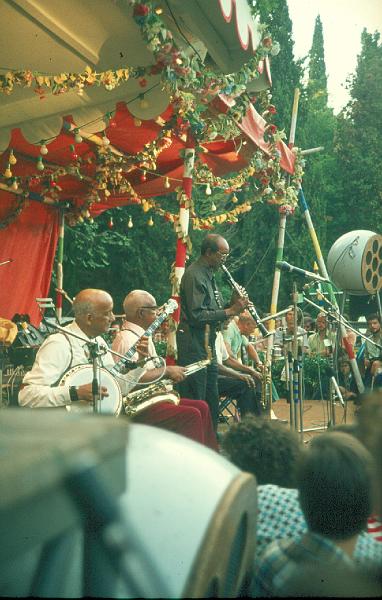 1976-067.jpg - 1976 Preservation Hall Jazzband; Emanuel Sayles, Emanuel Paul, Polo Barnes, Kid Thomas Valentine, Clem Tervalon