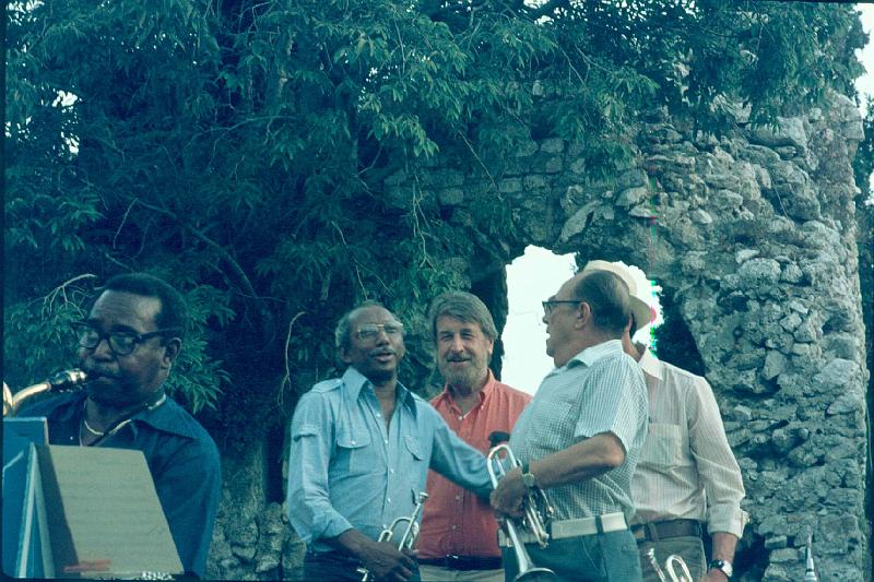 1979-019.jpg - 11.07.1979 Arena Stage New York Repertory Company - Dizzie Gillespie dir.; Heywood Henry, Joe Newman, Jimmy Maxwell, Pee Wee Irwin, Dick Sudhalter