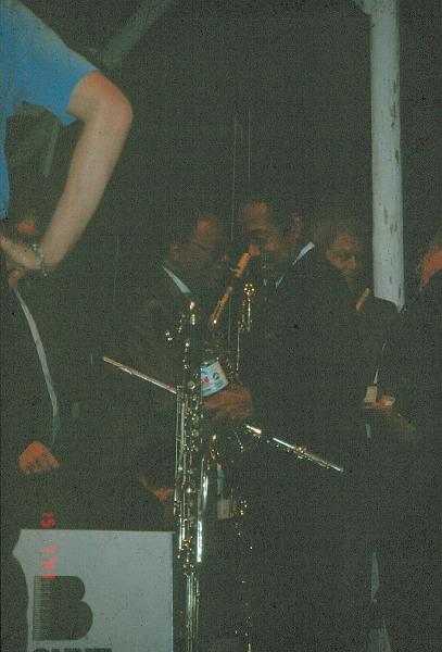 1993-24.jpg - 15.07.1993 Garden Stage:
Clark Terry (guest), Dennis Wilson, Frank Foster off-stage